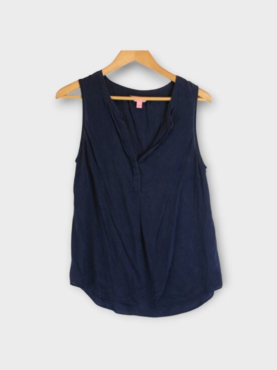 Lilly Pulitzer Tops - Lilly Pulitzer Navy Silk Stacey Sleeveless Blouse Size L